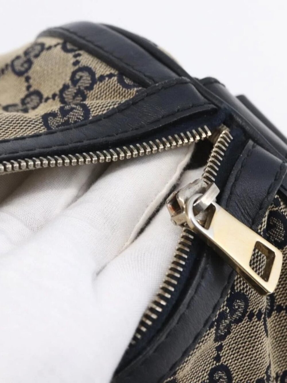 GUCCI GG Canvas Sherry Line Boston Bag 2way Navy Gold 247205 Auth BA5935 - Picture 13 of 16